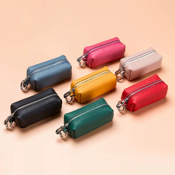 Genuine Leather Household Key Bag for Women, Large Capacity Key Bag, Two-In-One Multi-Functional Zipper Coin Purse Key Bag