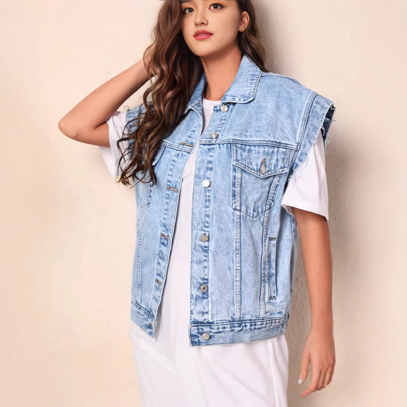 2026 New Cross-Border European and American Popular Style Simple Casual Fashion Denim Jacket Vest