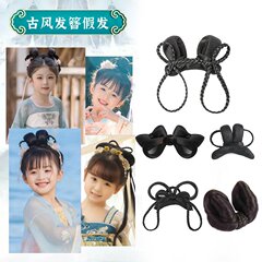 子供のかつらの時代劇の漢服の髪の一体式のカチューシャのかつらの古風な造形の演出の髪の包みの飾りの百合