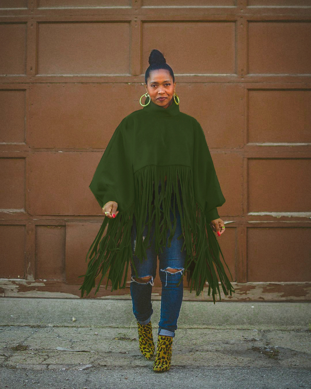Women's fashion solid color long sleeve fringe top_voghion.com