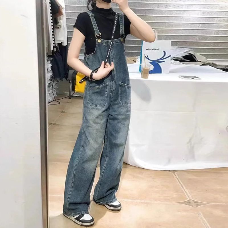 减龄气质大码美式复古牛仔背带裤女2025春秋新款洋气连体裤胖妹妹