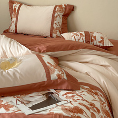 2F Fresh and Natural 100-count Long-staple Cotton Four-piece Set, Pastoral Color-blocked Comforter Cover, Soft All-cotton Bedding Set 1.8