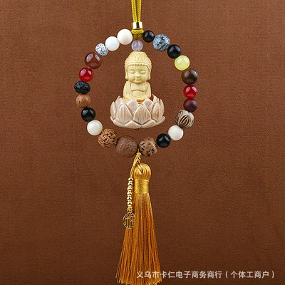 Bodhi Eighteen Seed Multi-Treasure Buddha Beads — Car hanging - eighteen-seeds-buddha-bless-peace-golden-color