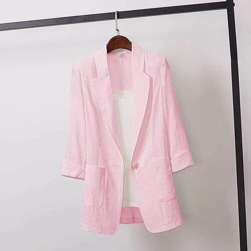 Linen blazer women's thin summer suit Korean style sun protective clothing casual British style women's white black