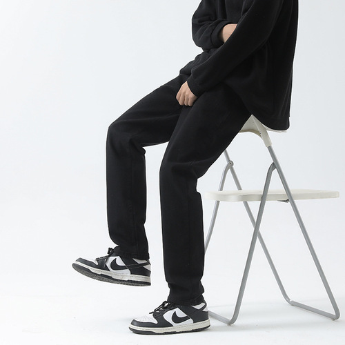 Black jeans for men, autumn and winter casual straight-leg pants, high street, Insta trendy brand, versatile, loose, floor-length pants
