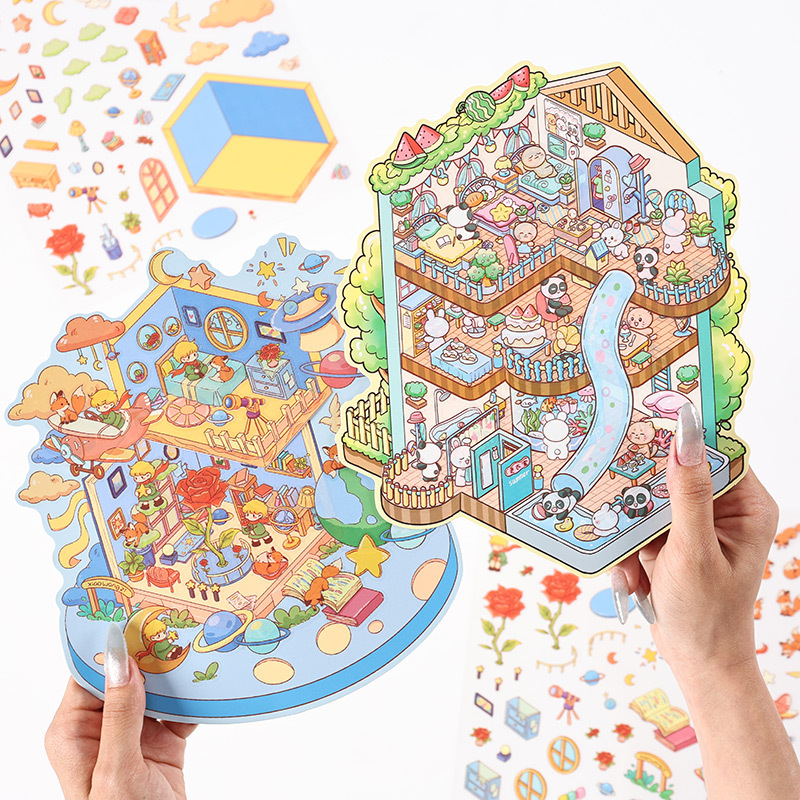 Pegatinas de escena estéreo Yuezhen 3D Colección de gran tamaño Pegatinas transfronterizas Pegatinas de escena en miniatura Pegatinas de paisaje