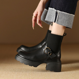 7CM��׷�ˮ̨ᘿ�Ͳ��ѥ��ɫ�ӽqƤ��������ѥ�ٴ�ë��Ͳѥ��Ů