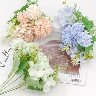 7 fork combination flower simulation flowers small handlebar flowers embroidery ball combination silk flower hand blooming flowers bouquet home decoration wholesale