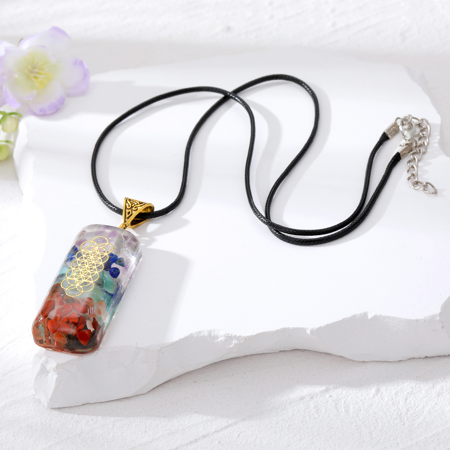 Retro Round Rectangle Resin Unisex Pendant Necklace 1 Piece