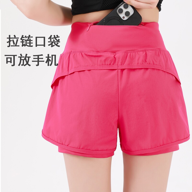 Cross-Border Women's Sports Shorts with Pockets 2026 New Summer Thin Casual Pants Anti-Exposure Running Yoga Shorts with Lining