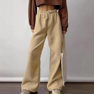 Fashion Basic Fleece Casual Pants 2025 Autumn and Winter New Lace-Up High-Waisted Loose Hot Girl Solid Color Straight Pants