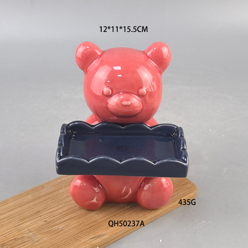 Bandeja de oso de cerámica, entrada de lujo ligera hecha a mano, decoración de oso, decoración de sala de estar de alta gama, transfronterizo