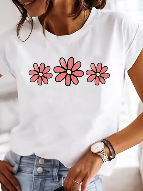 Women's Printed Love Letter Sweet 90S Couple Summer T-Shirt Clothing Fashion Casual T-Shirt Short Sleeve Women's