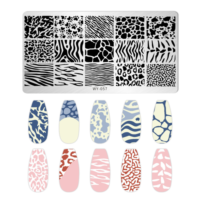 跨境美甲印花板格纹豹纹牛仔纹Nailplate不锈钢指甲复古模板转印|undefined