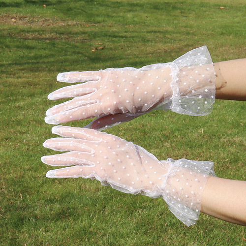 Polka Dot Net Mesh Gloves for Women - Summer Thin Hot Selling Polka Dot Lace Retro Elegant Audrey Hepburn Style Finger Hole