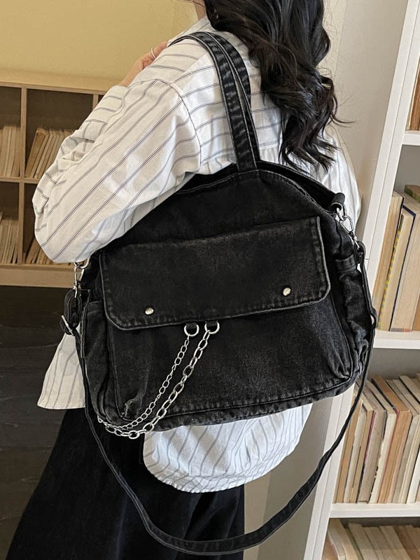 Bolso coreano de lavado con agua Jeans Buttot para mujeres 2026 nuevo tipo transfronterizo de bolso de hombro casual de gran capacidad