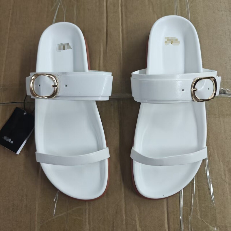 ladies slippers 新款ZA双带扣松糕底拖鞋女欧美一字型休闲凉拖|undefined