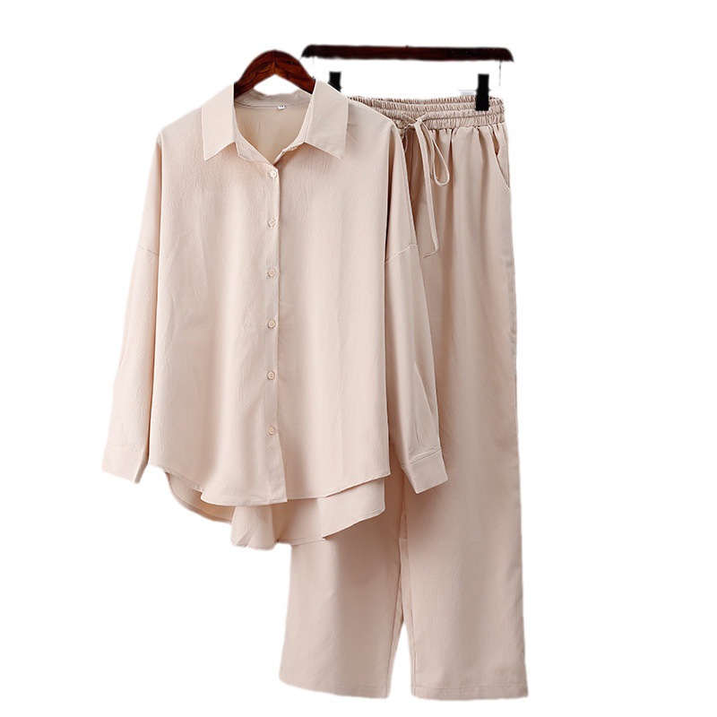 Abbigliamento maschile 2024 autunno nuovo stile temperamento tinta unita camicia a maniche larghe pantaloni lunghi a vita alta set casual_voghion.com