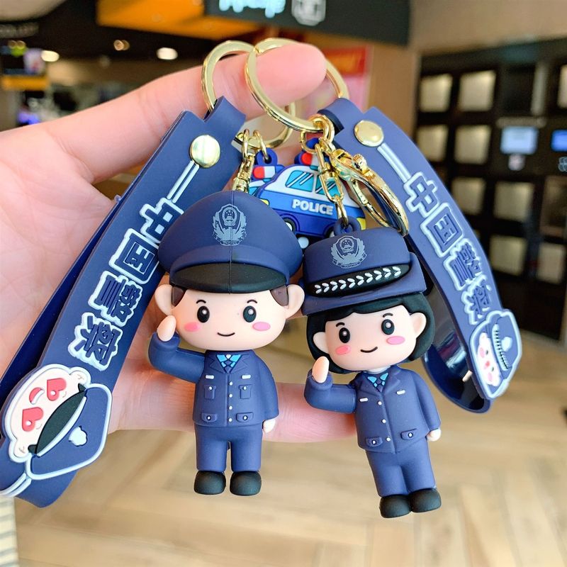 Three-Dimensional Soft Plastic Doll Firefighter Police Swat Traffic Police Keychain Pendant Cute Cartoon Couple Doll Pendant