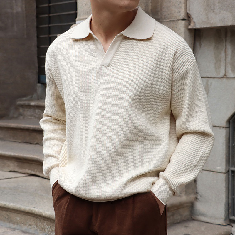 Light mature V-neck sweater men's retro POLO inner long-sleeved line clothes autumn and winter bottoming sweater men's clothing Light mature V-neck sweater men's retro POLO inner long-sleeved line clothes autumn and winter bottoming sweater men's clothing
