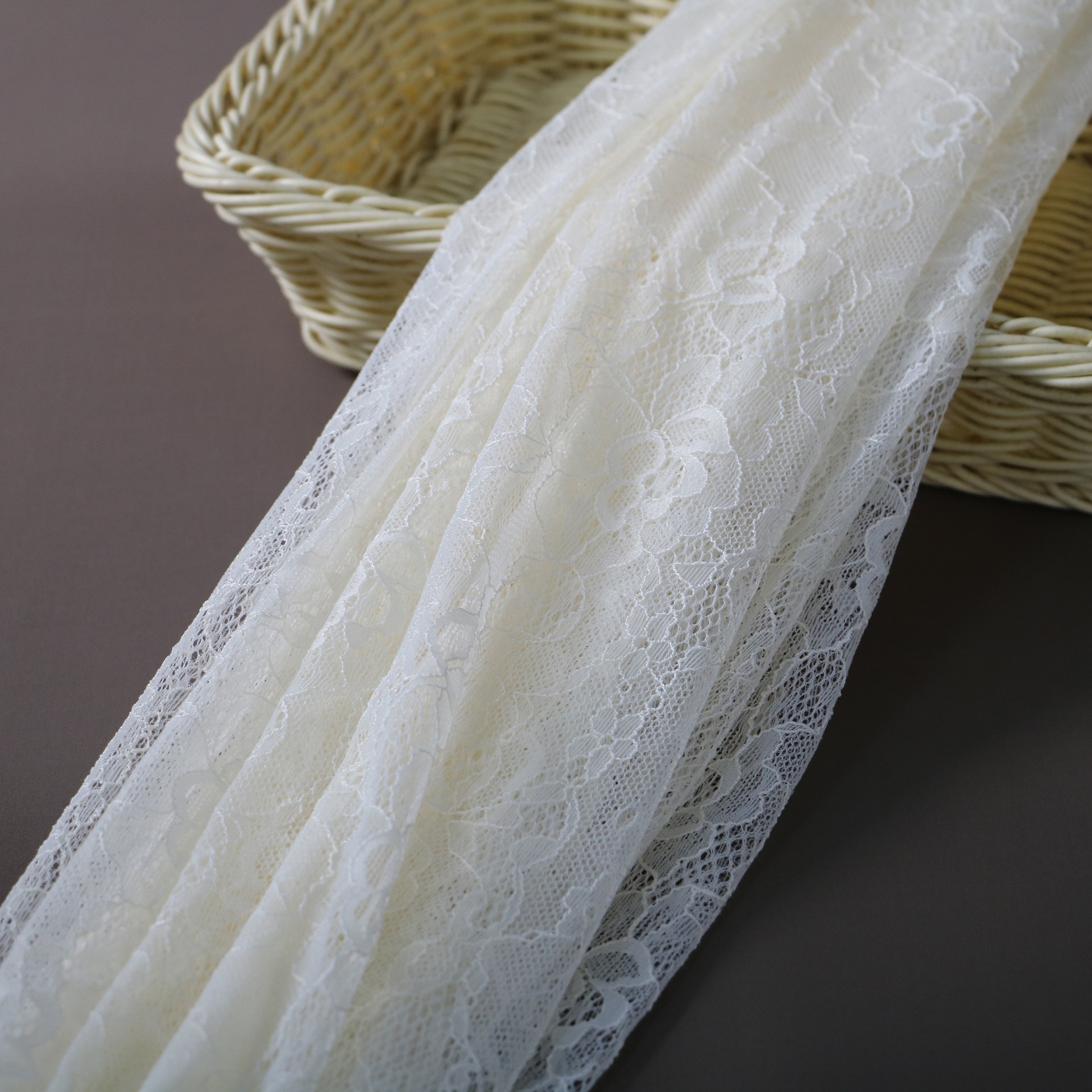 Tejido de encaje elástico, ropa interior, ropa de mujer, tela de ropa, fábrica de encaje de Fujian al por mayor.