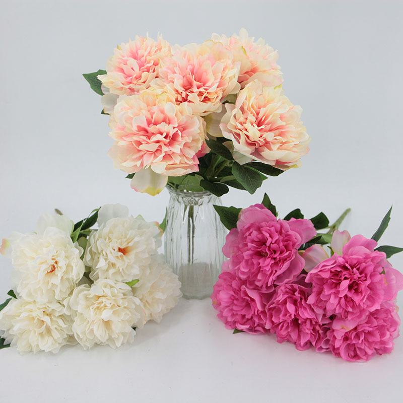 Artificial grande 5-cabeza Peony Flower Home Dress Up falso flor de la boda de tiro de la flor de seda chino peonía mango paquete al por mayor