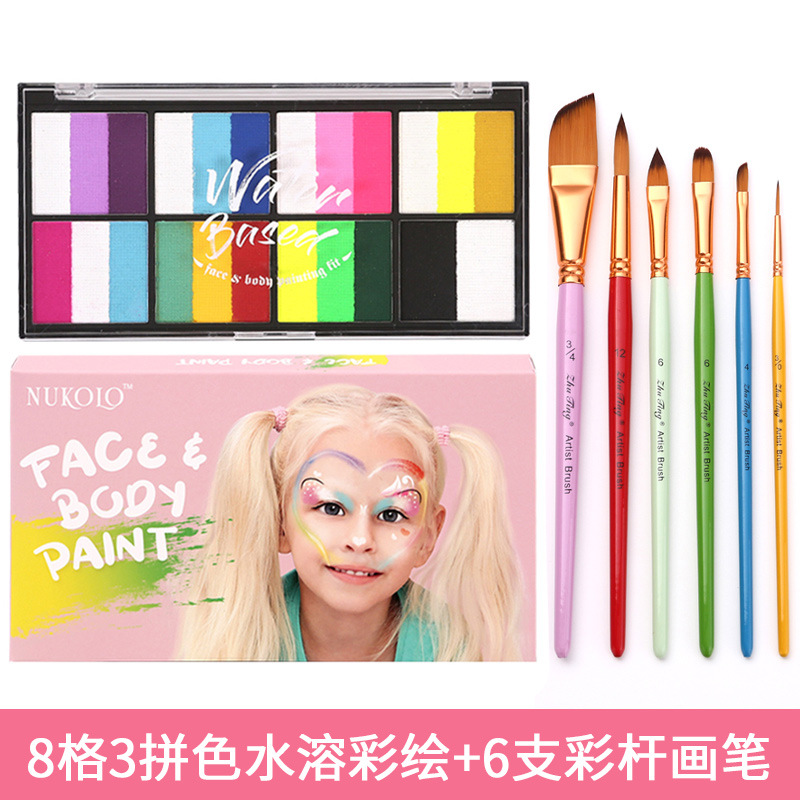 8 rejilla de tres colores pintura soluble en agua (que contiene 1 pluma) + 6 colores Varilla multi-cabeza (incluyendo el tipo de cuchillo/punta plana)