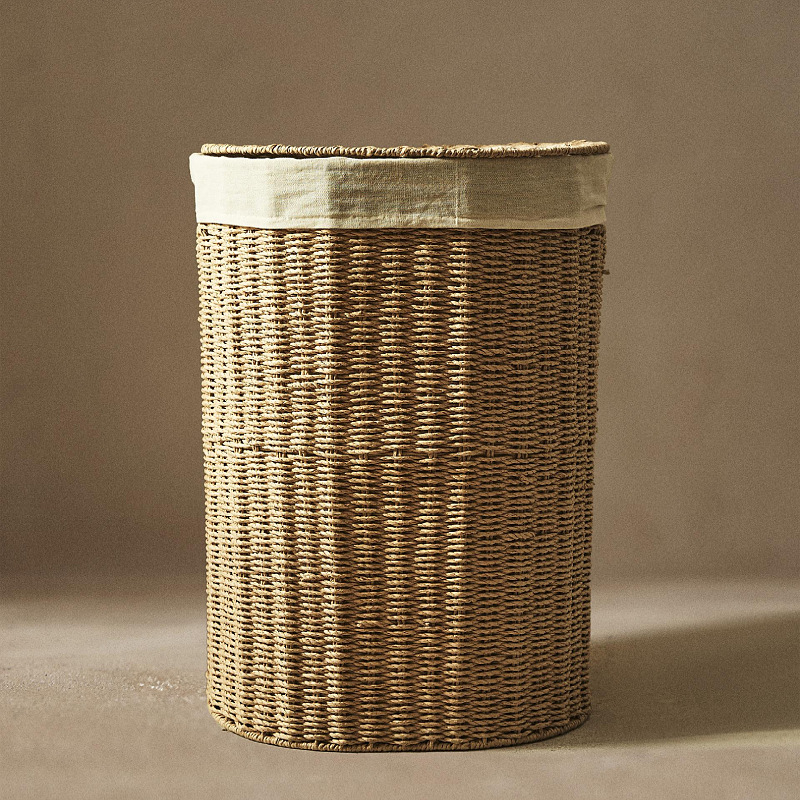 Cesta de lavandería de cuerda de papel tejida moderna, cesto de almacenamiento de lavandería, cesto de lavandería sucio, cesto de arrendamiento de dormitorios con cubierta, cesto de almacenamiento