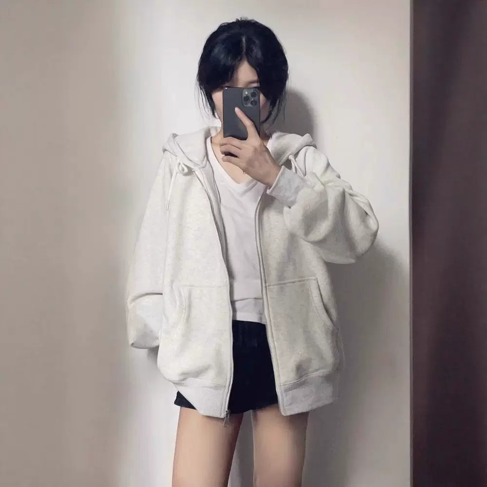 520G重磅原创美式复古上衣外套oversize开衫连帽卫衣女宽松慵懒风