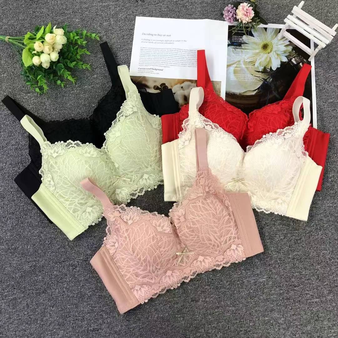 Nuevo sujetador de alta calidad de moda de encaje jacquard transpirable y cómodo ajuste lateral de pecho de tres filas de botones ropa interior para mujeres