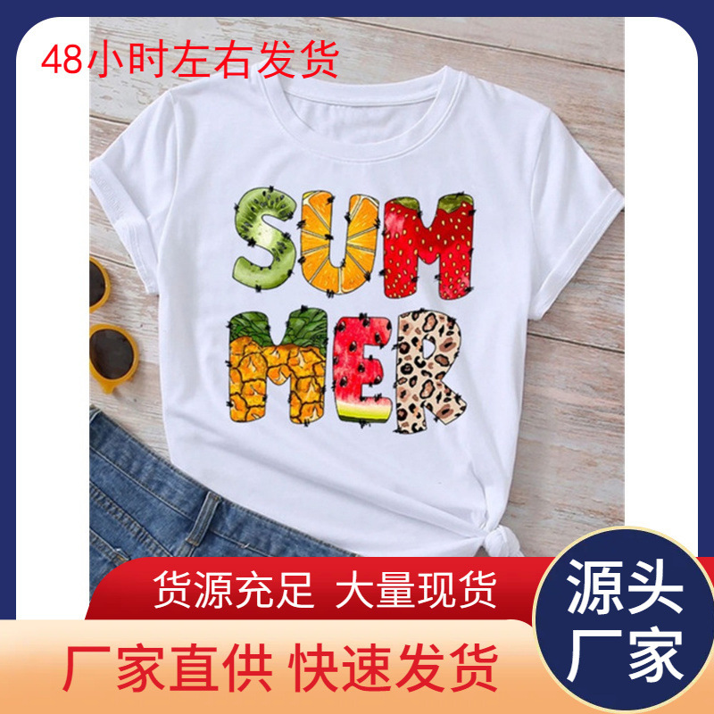 【European Size Cotton T-Shirt】Maycar New Summer Fun Watermelon Fruit Print Women's T-Shirt Harajuku White T-Shirt Cartoon