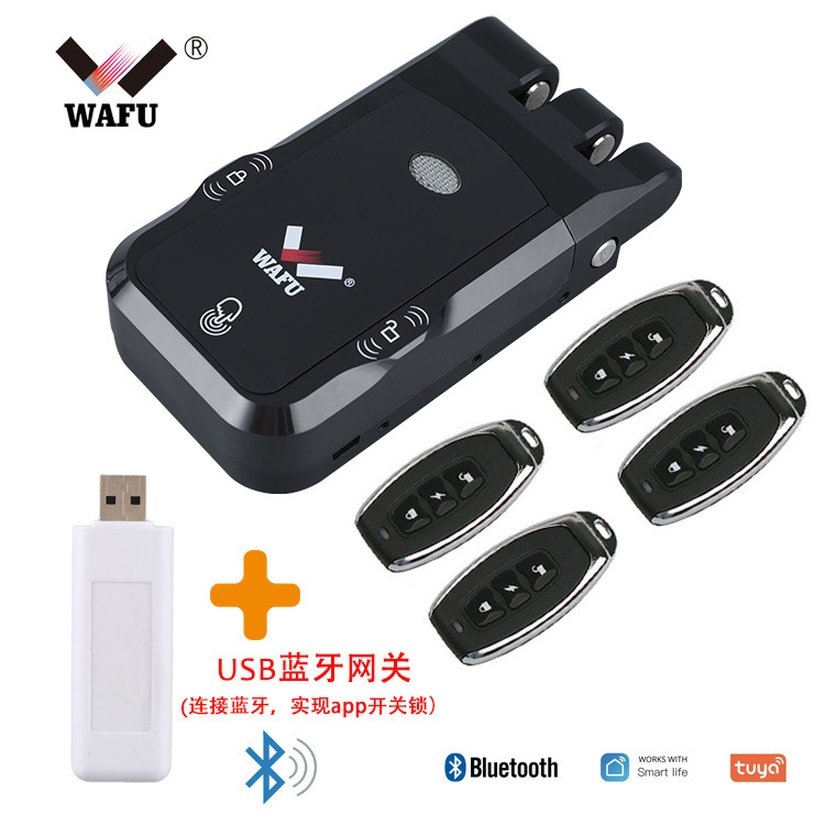 Cerradura de puerta antirrobo con control remoto invisible sin taladro para uso doméstico, con diseño de doble circuito y doble motor, de WAFU para comercio transfronterizo.