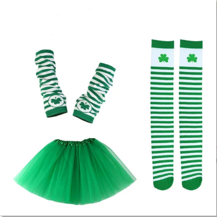 Accesorios para el Día de San Patricio: Lazo para el Cabello, Falda de Tul, Tirantes Irlandeses y Aretes con Trébol