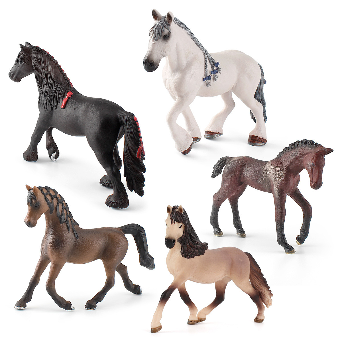 Modelo realista de animal transfronterizo: Figura sólida de yegua andaluza y yegua árabe, juguete de adorno estático.