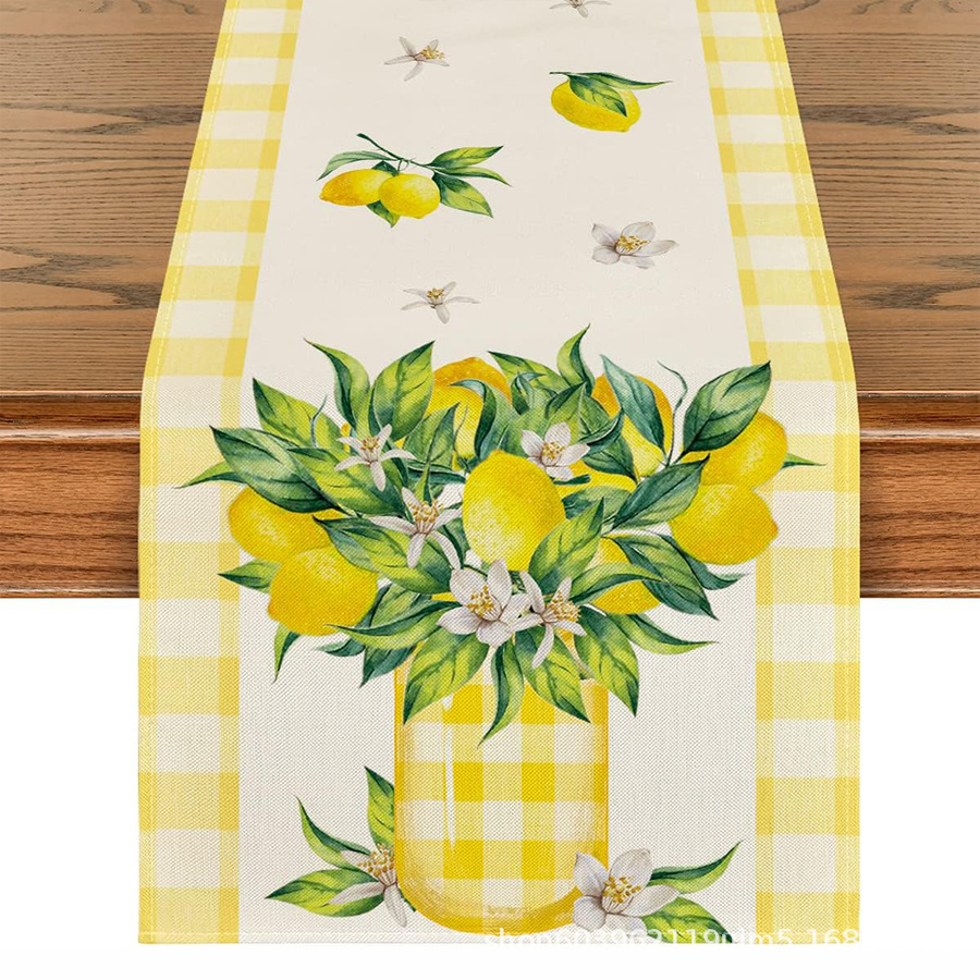 Nuevo verano limón lino bandera de mesa de fiesta al aire libre decoración de mesa de té de tela en el hogar bandera de mesa de té