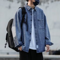 春秋贴布设计感2024牛仔外套男士ins潮牌港风翻领夹克宽松百搭潮