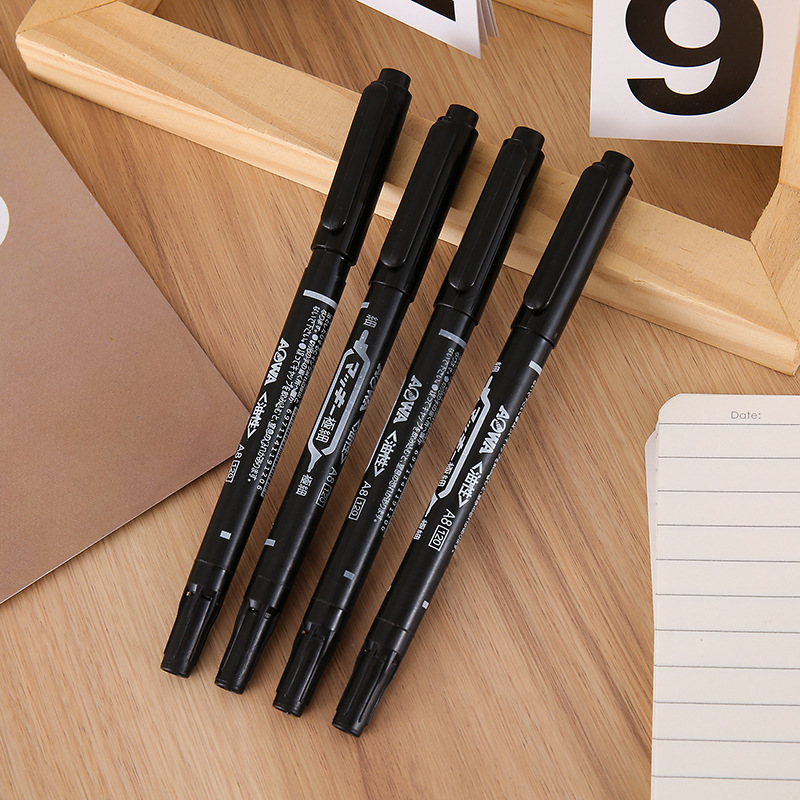 Ultra-Fine Double-Ended Oily Marker Student Sketch Waterproof Hook Line Pen Quick-Drying Logistics Mark Pen Black Marker Pen