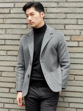 秋冬季新款韩版青年西装领双面羊毛呢子大衣男中长款落肩风衣外套