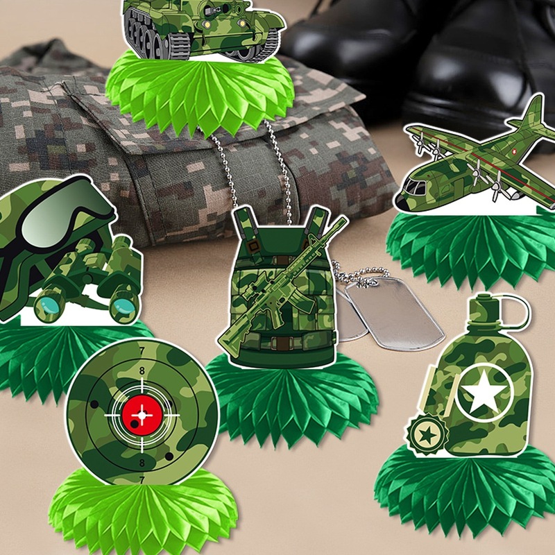 新しい迷彩軍事テーマハニカム装飾品誕生日パーティーの装飾デスクトップ軍事立体ハニカム装飾品|undefined