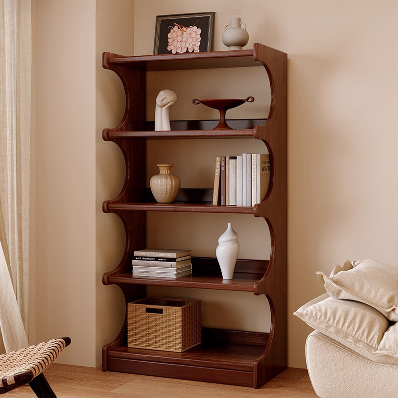 全实木橡胶木轻奢书架置物架落地客厅收纳储物展示柜一体靠墙书柜