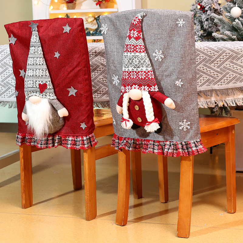 Nouvelles décorations de table et de chaise de Noël Père Noël Bonhomme de neige Poupée stéréo Housse de chaise Robe de maison_voghion.com