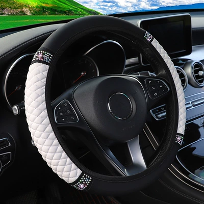 Sales Cross-Border Colorful Rhinestone Car: Steering wheel cover - white-36-38cm