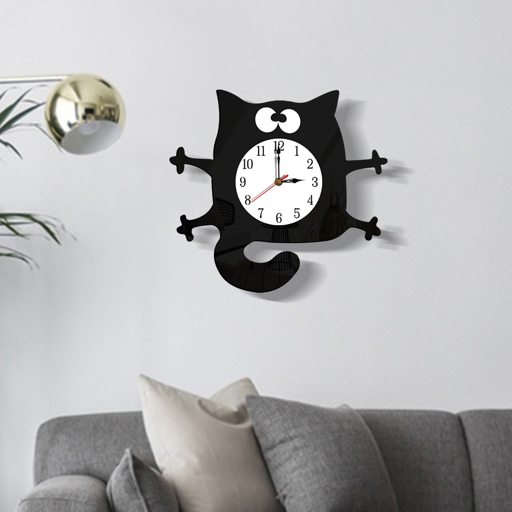Reloj de pared silencioso con dibujos de gatos para niños, decoración del hogar, reloj artístico, reloj informal creativo, envío directo