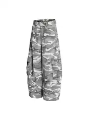 DC G6690 Washed Camo Wide-Leg Curved Knife Casual Pants for Men and Women Loose Straight-Leg Cargo Pants