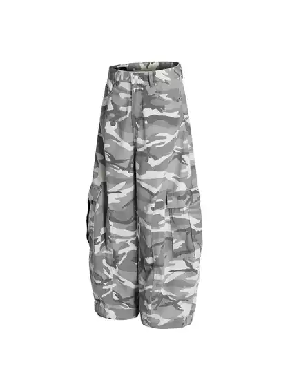 DC+G6690 Men's Women's Relaxed Fit Camo Washed Wide-Leg Jeans Straight Leg Cargo Pants Streetwear
