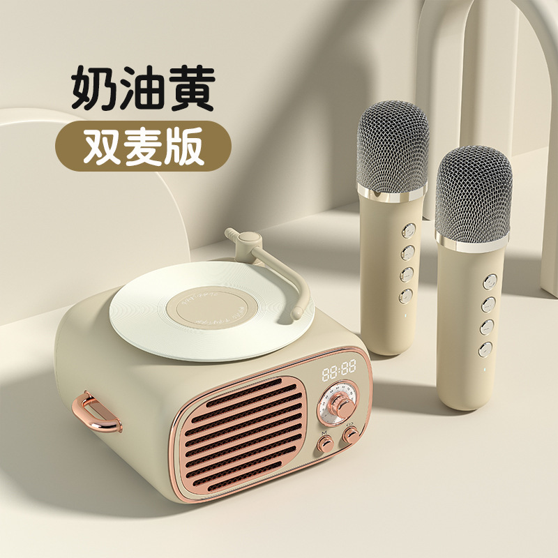 コアbluetoothオーディオk歌bluetoothスピーカーレトロなレコードマシン黒ゴムレコード機時計目覚まし時計デスクトップスピーカー|undefined