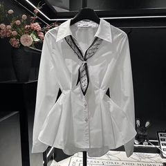 丝巾飘带长袖衬衫女2025早秋新款高级感气质收腰显瘦衬衣春秋上衣