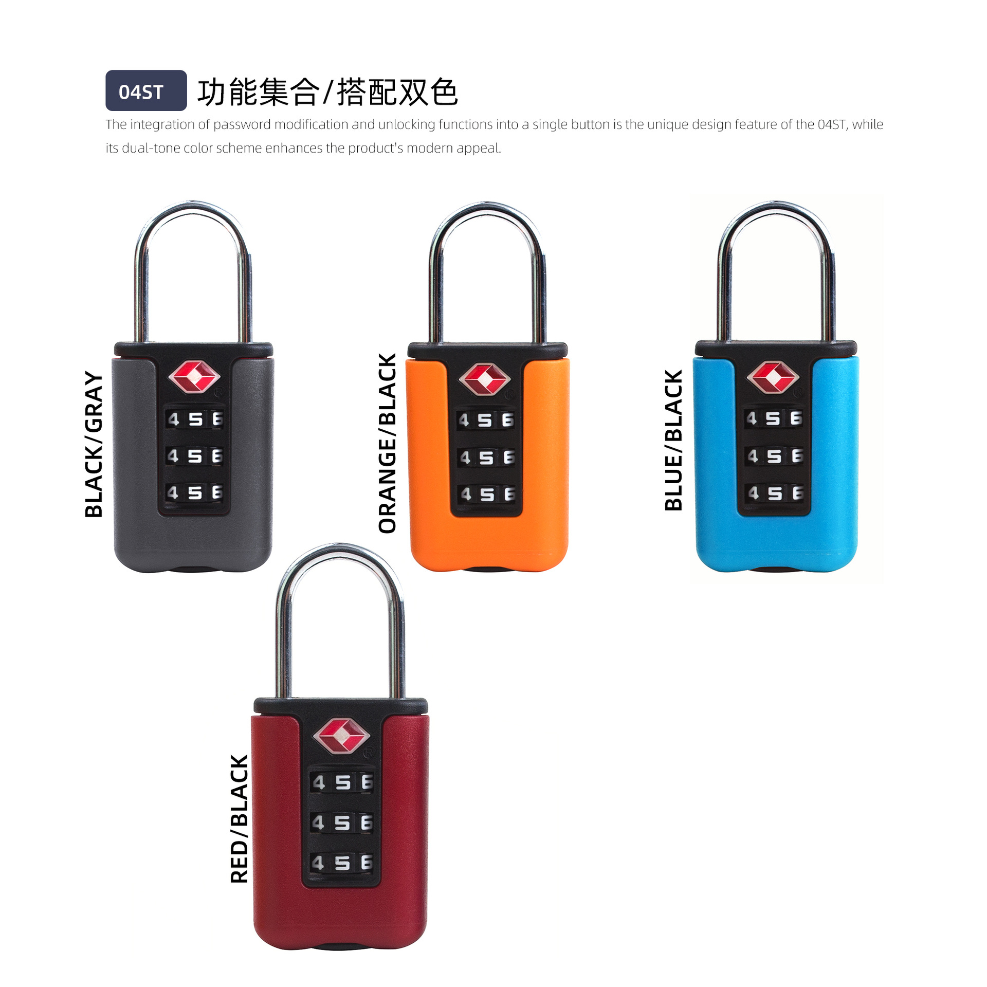 [Impuestos incluidos] Recordatorio de desbloqueo TSA Cerradura de aduana Cerradura ABS Equipaje Armario de gimnasio Candado de contraseña Cerradura de contraseña