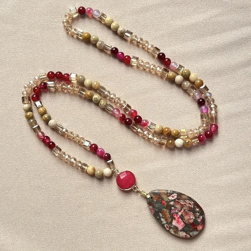 Cross-Border Popular Amazon Temu Imperial Jasper Pendant Necklace Men's and Women's Factory Direct Sales Wholesale Bohemian