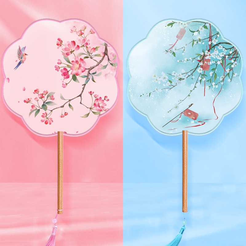 Fan de grupo de verano de estilo chino Han ropa de danza fan de estilo antiguo cheongsam ropa antiguo niños pequeños ventiladores redondos niñas ventiladores de bordilla